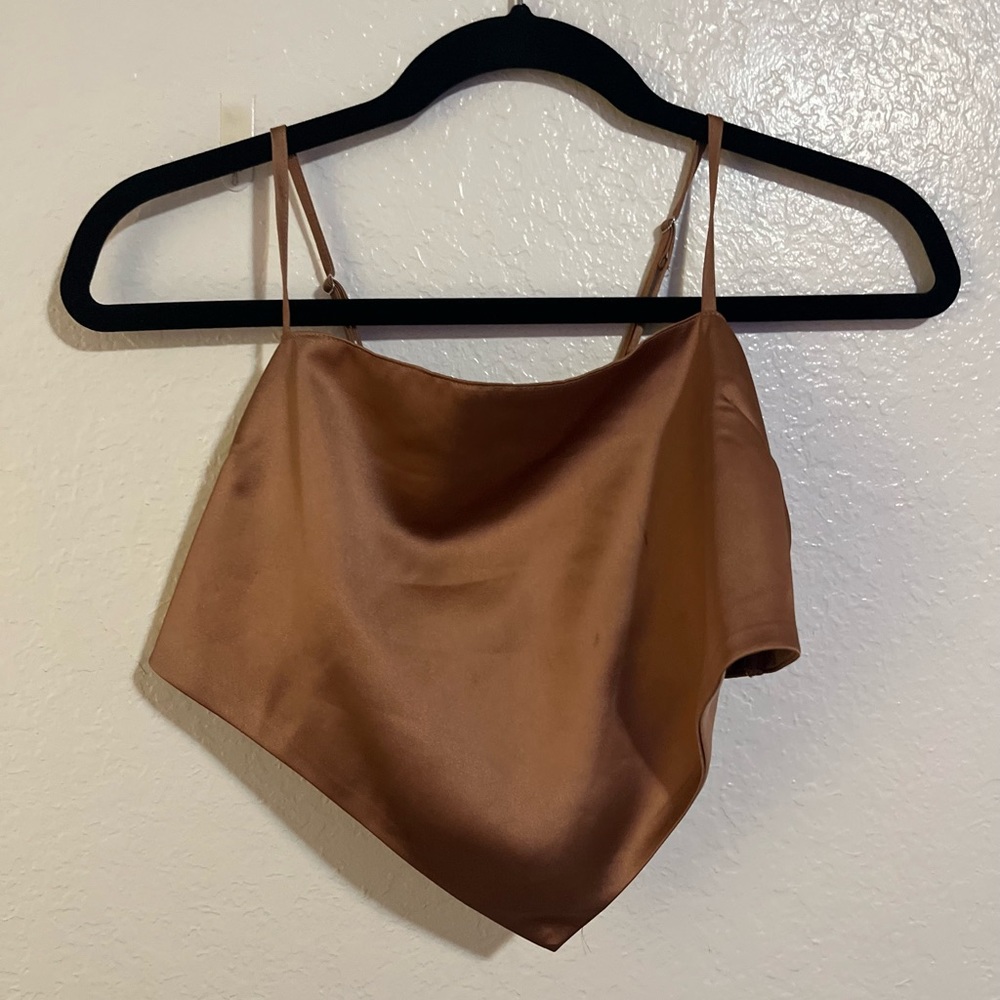 Forever 21 Brown Satin Tie Top Size:M Fits S